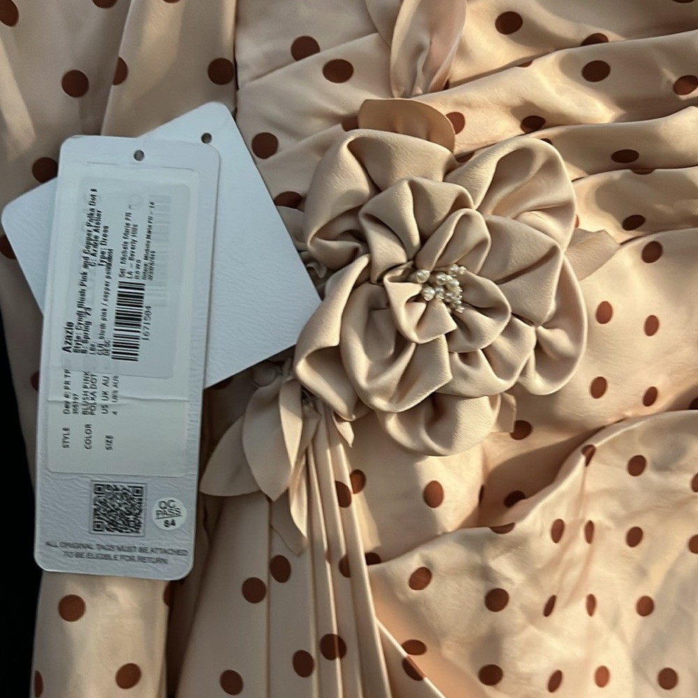 NWT AZAZIE ATELIER, “CYNDI” BLUSH PINK AND COPPER POLKA DOT MINI DRESS, Prom - Picture 13 of 13